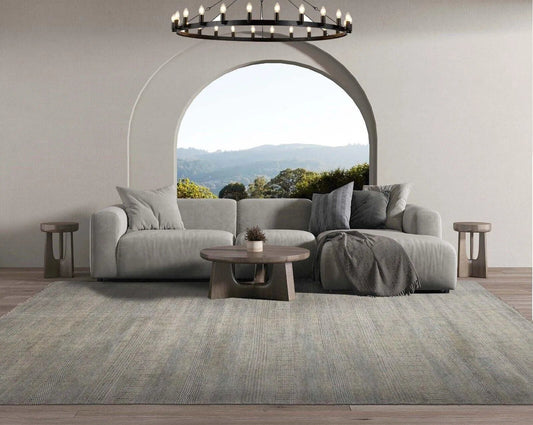 Multi Sizes Blue Hand Knotted Wool and Silk Modern Oriental Area Rug-0