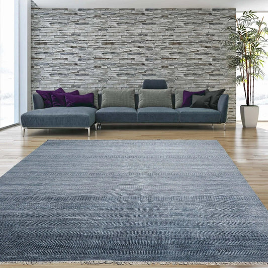 Multi Sizes Hand Knotted Wool and Silk  Modern & Contemporary  Oriental Area Rug Blue,Gray Color-0