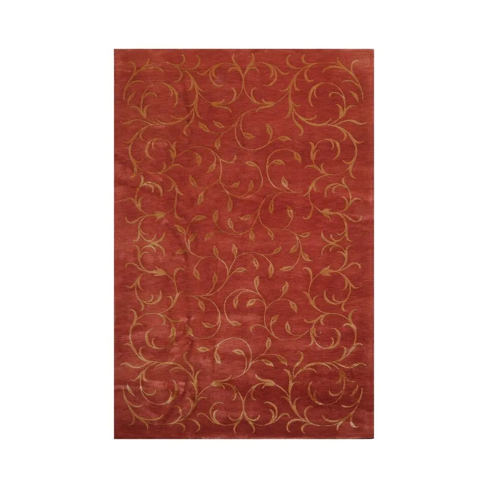 Multi Szie Raspberry, Gold Hand Knotted Tibetan Wool and Silk Tibetan Transitional Oriental Area Rug-1