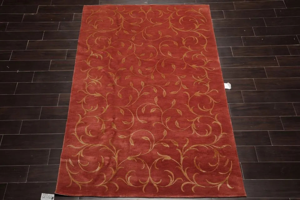 Multi Szie Raspberry, Gold Hand Knotted Tibetan Wool and Silk Tibetan Transitional Oriental Area Rug-2
