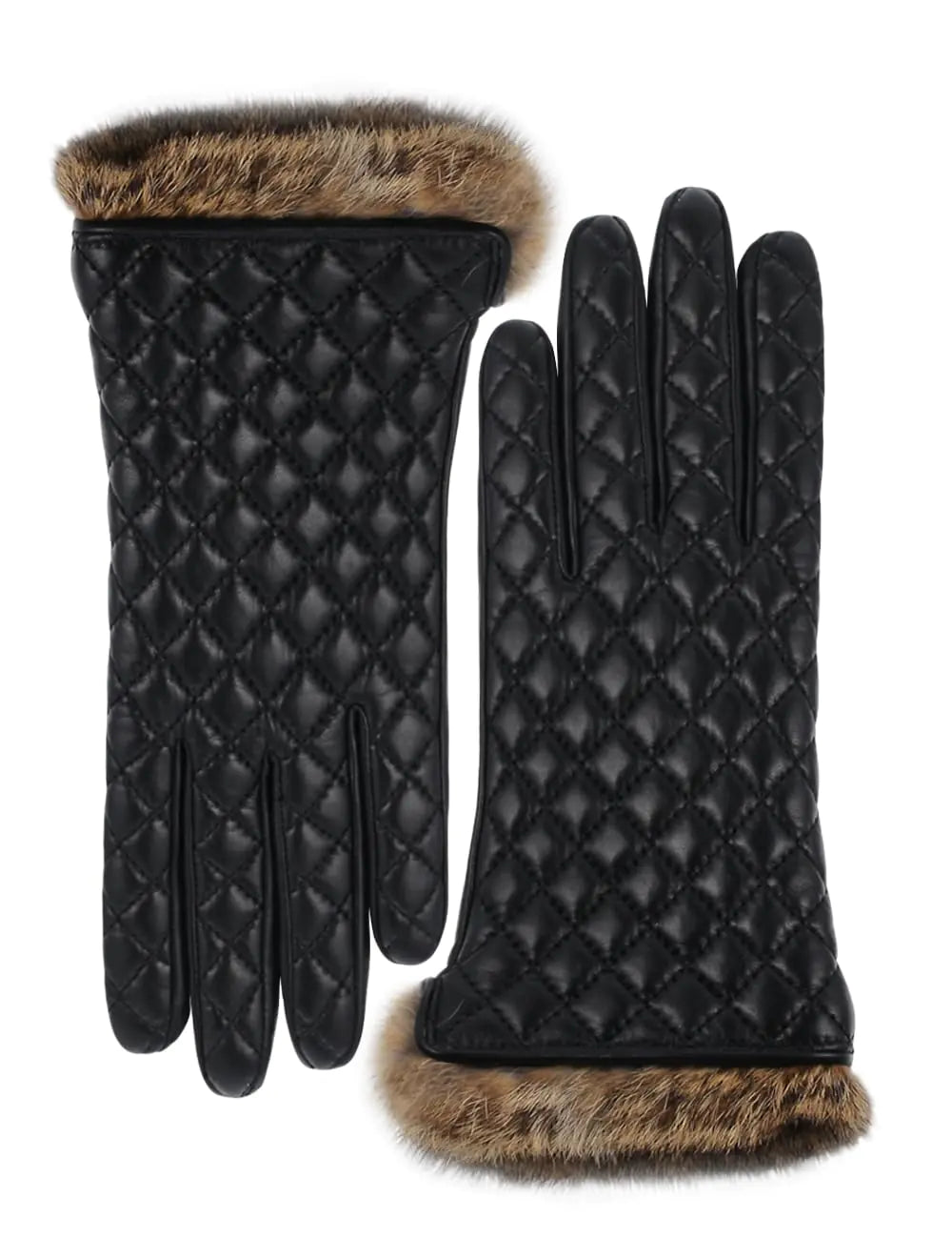 Warm Cashmere Lining Rabbit Fur Leather Gloves