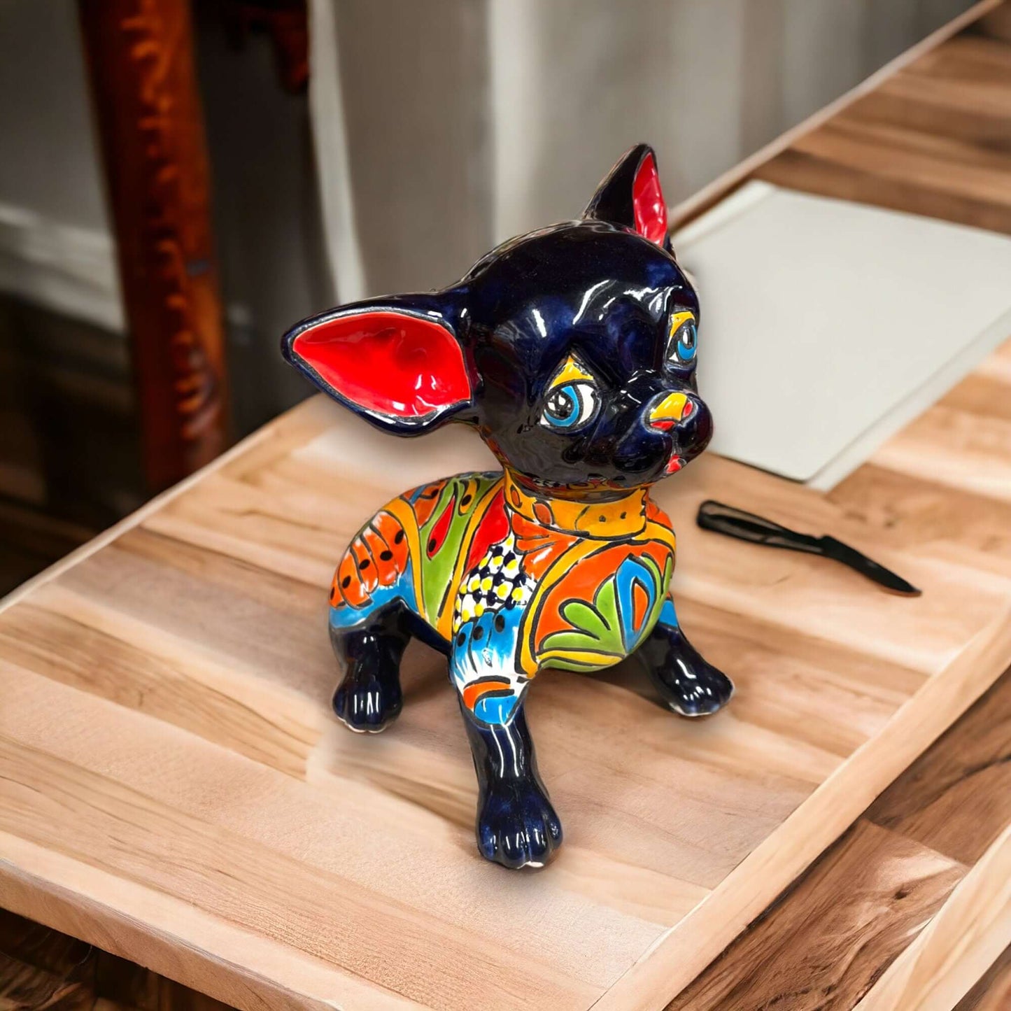 Talavera Chihuahua Statue | Sad Handmade Mexican Dog