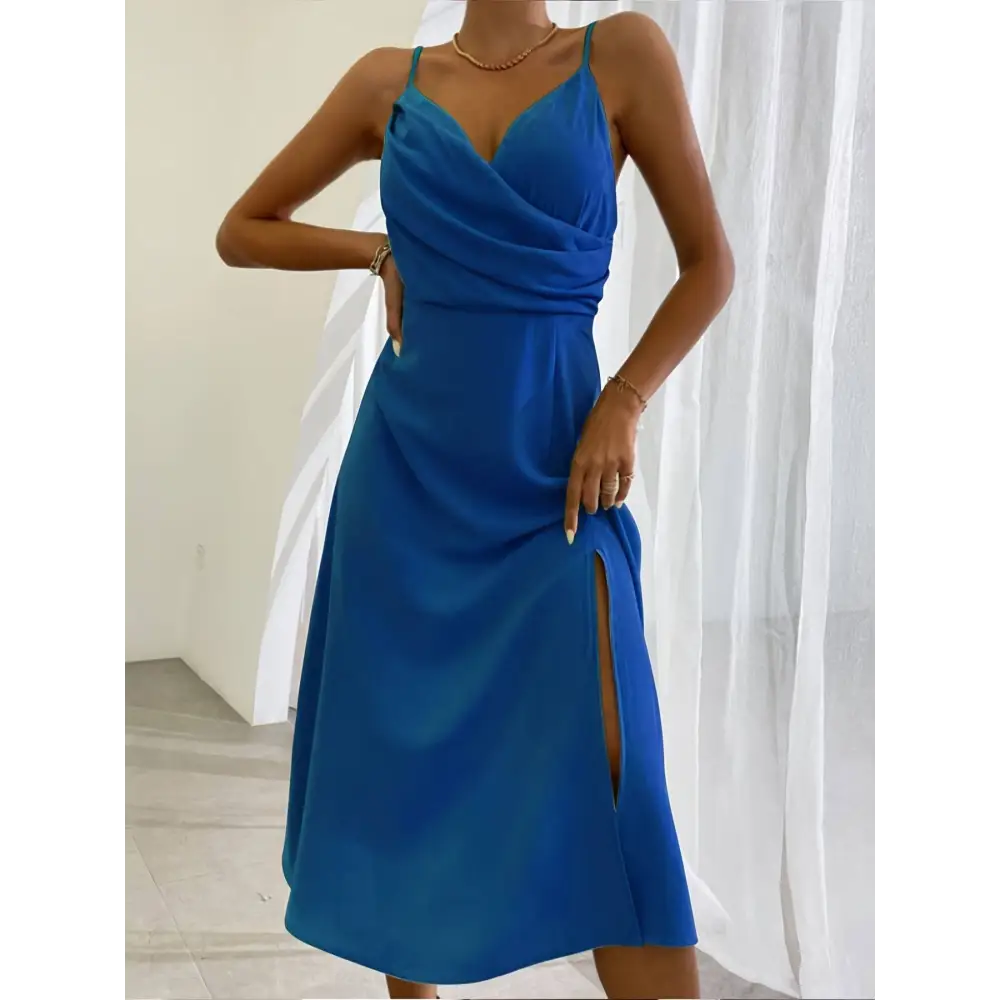 Sage Green Satin Slit Sling Dress Summer Fashion