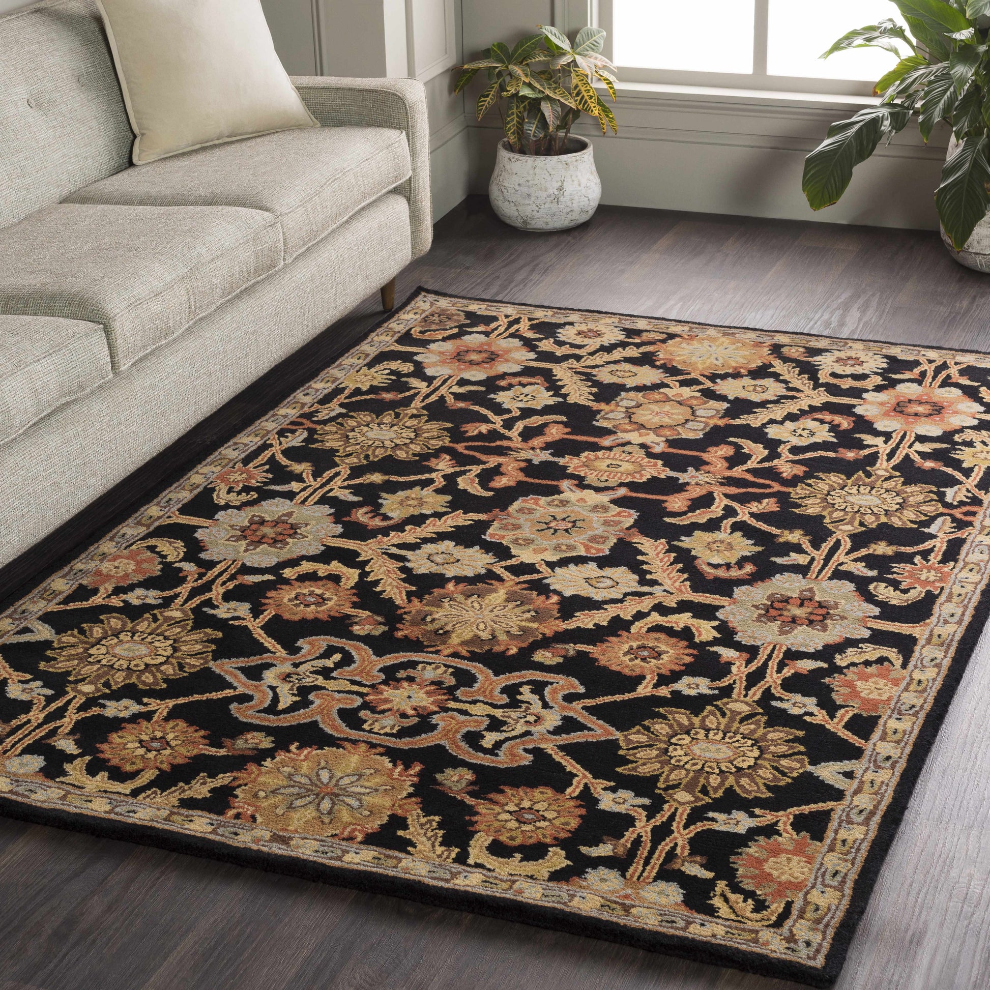 Salix Hand Tufted Black Wool Rug-2