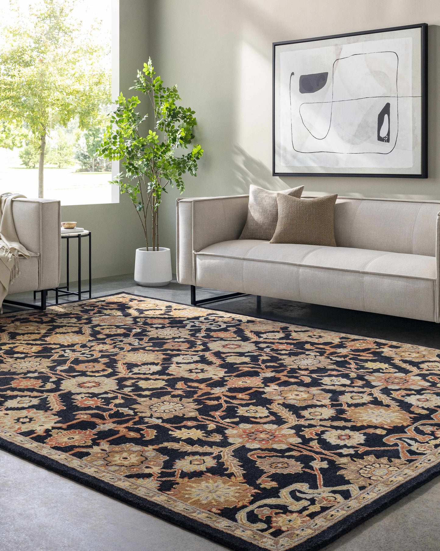 Salix Hand Tufted Black Wool Rug-1