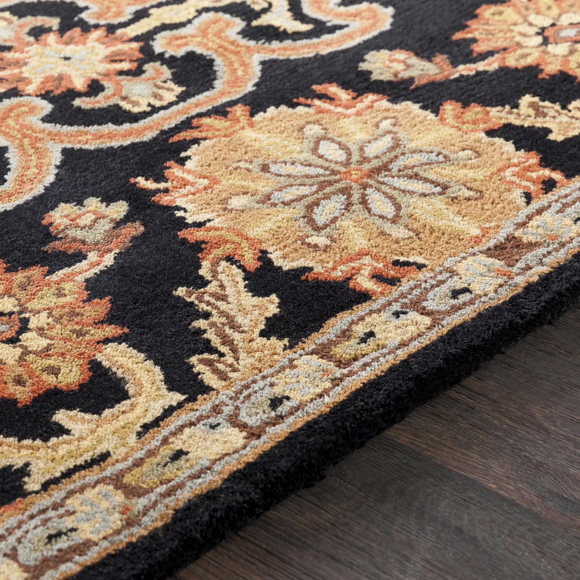 Salix Hand Tufted Black Wool Rug-4