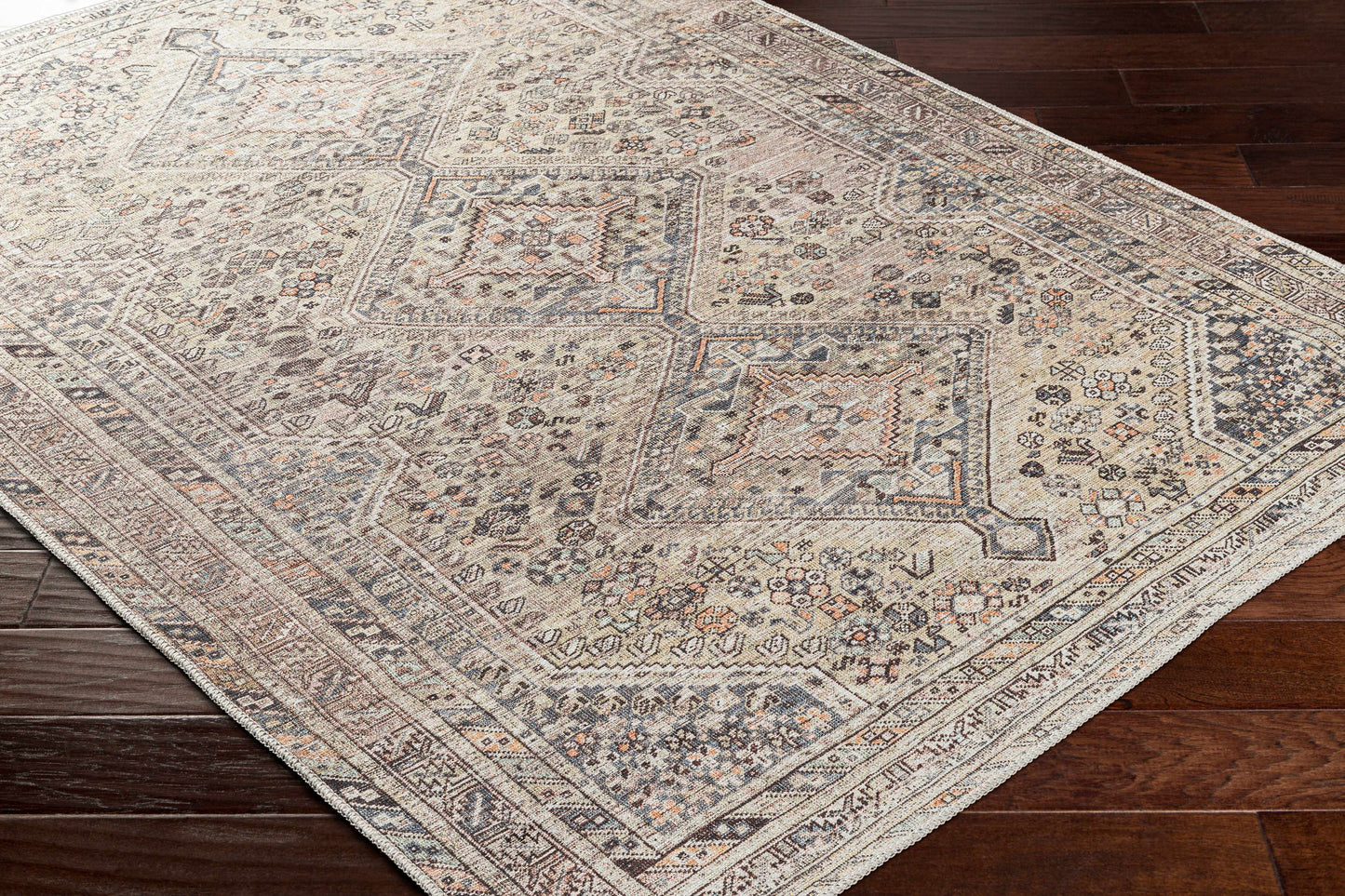 Barny Tan Flat Pile Washable Rug Area Rug-4