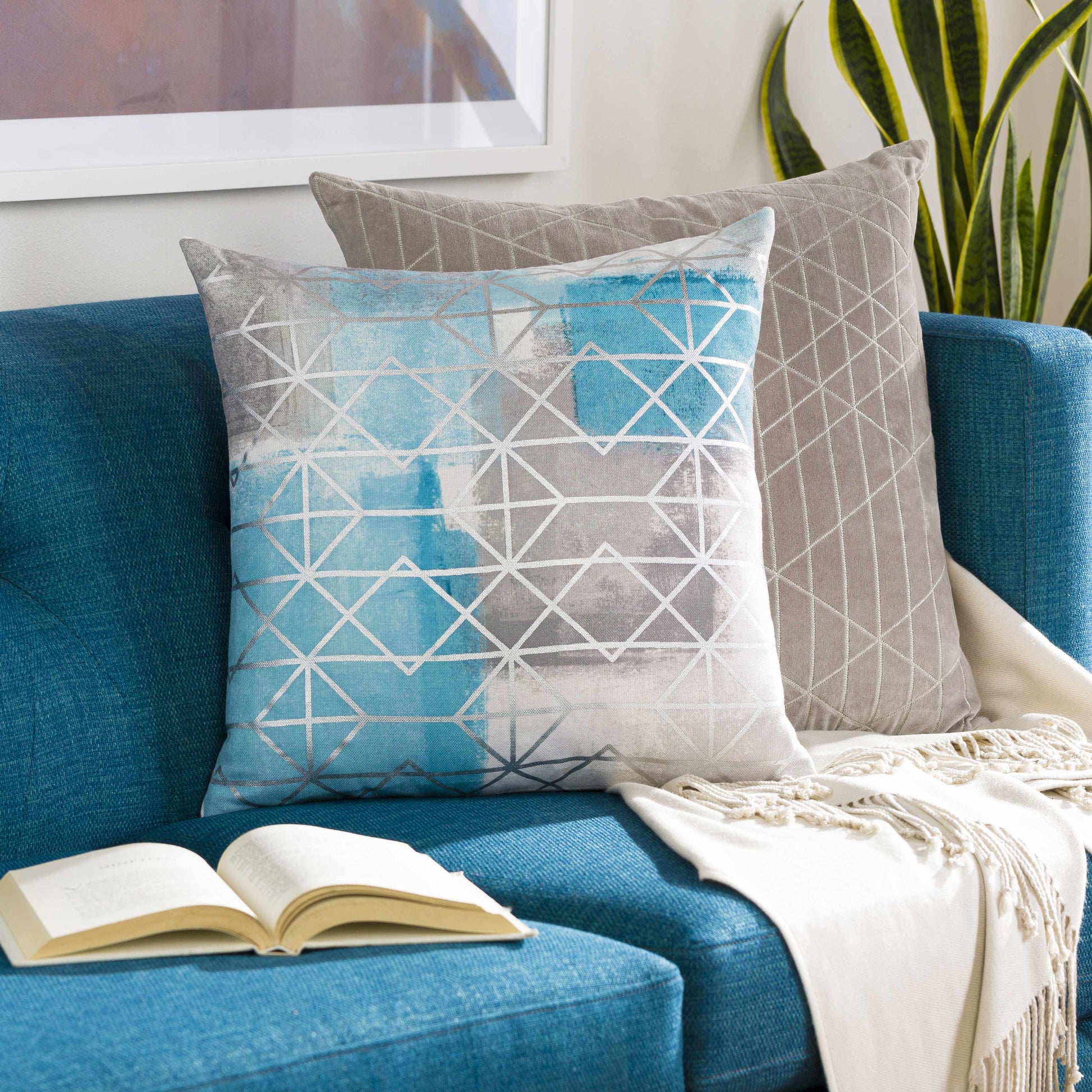 Sason Blue Geometric Square Throw Pillow - Clearance-2