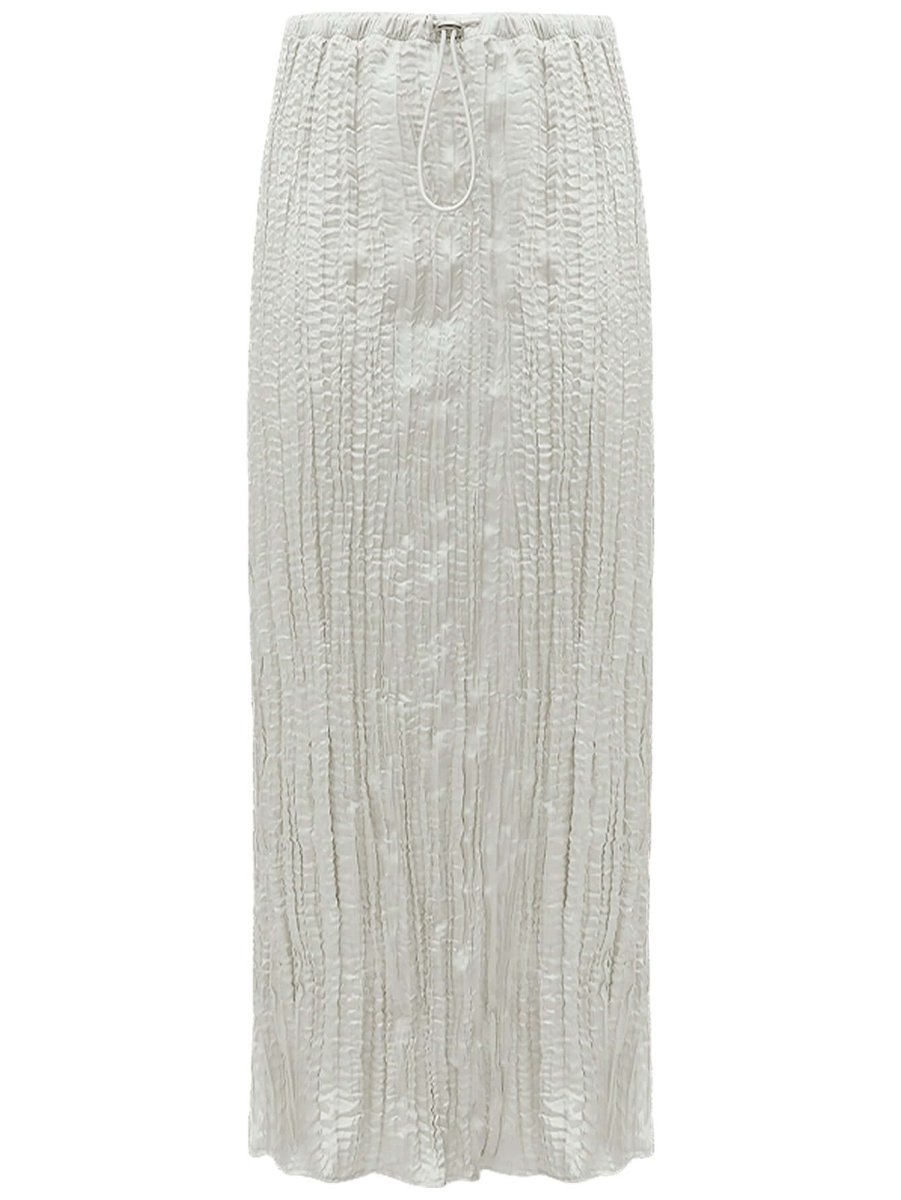 Satin Champagne Pleated Flowing A-Line Skirt-3