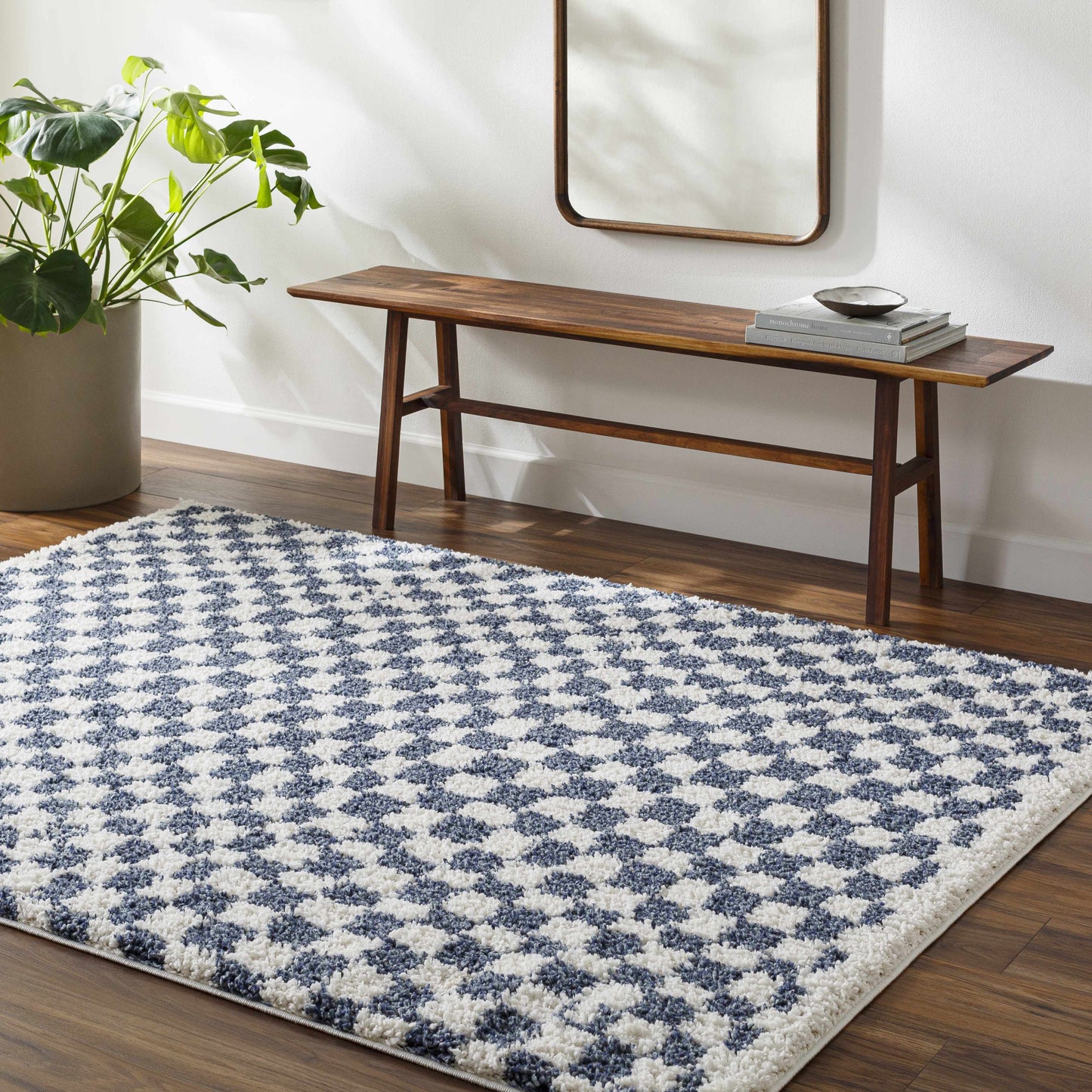 Kieu Blue & White Checkered Area Rug-5