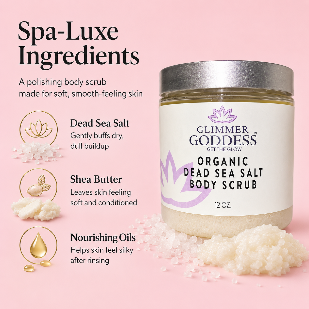 Organic Dead Sea Salt Body Scrub – Exfoliates, Detoxifies & Firms Skin