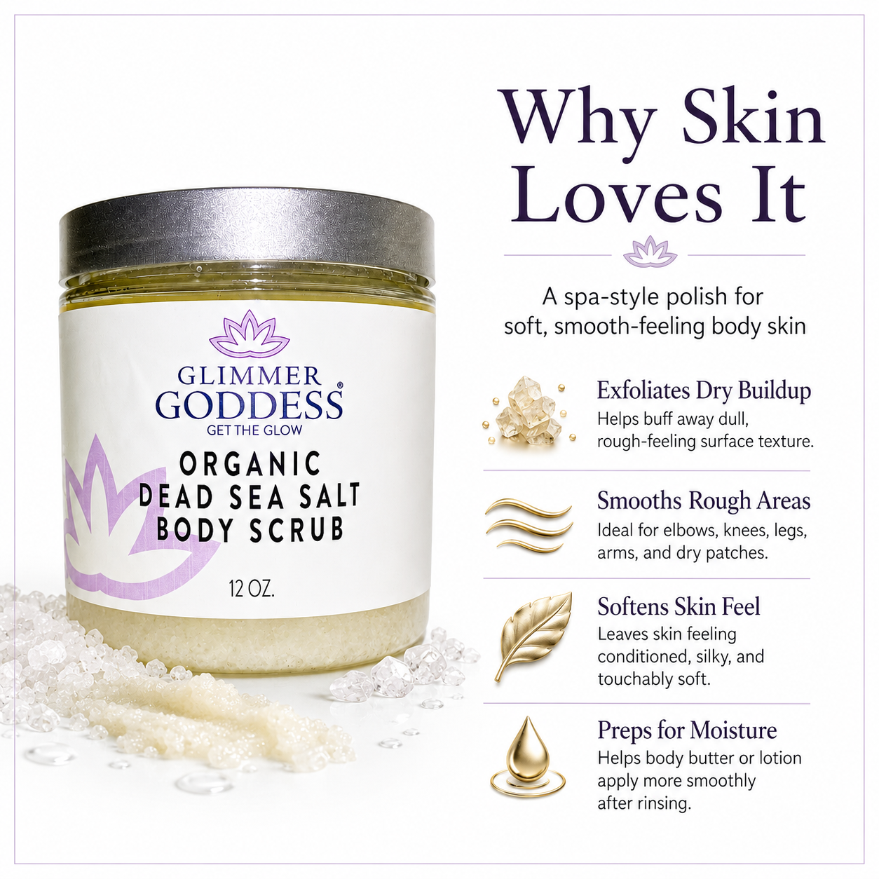 Organic Dead Sea Salt Body Scrub – Exfoliates, Detoxifies & Firms Skin