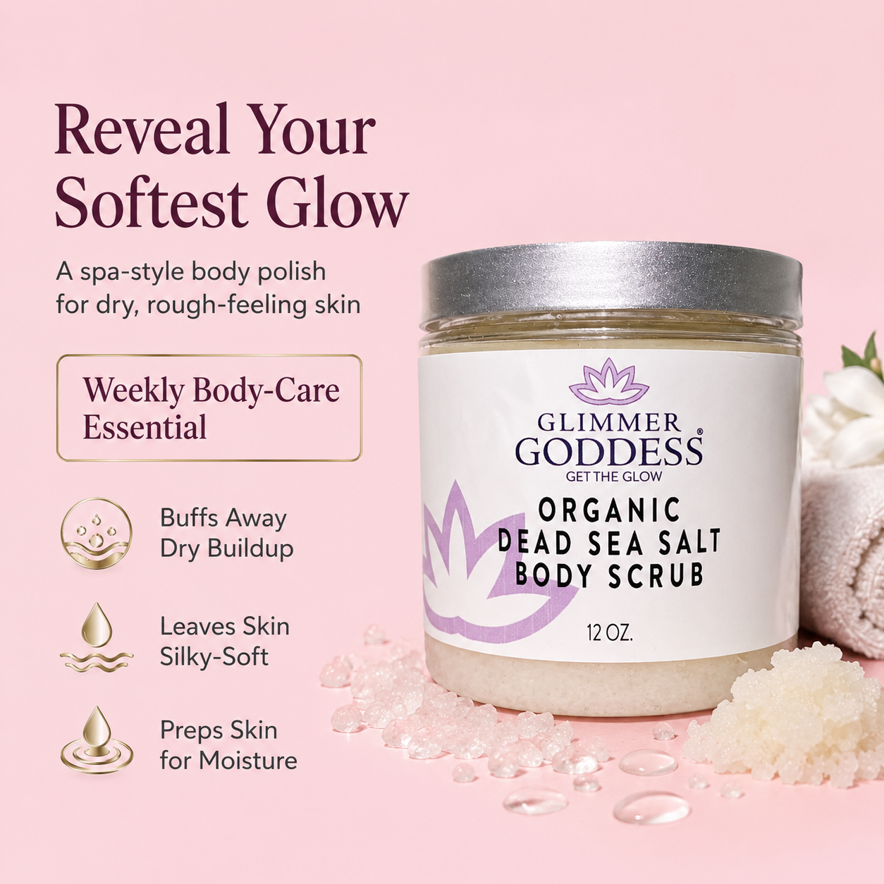 Organic Dead Sea Salt Body Scrub – Exfoliates, Detoxifies & Firms Skin