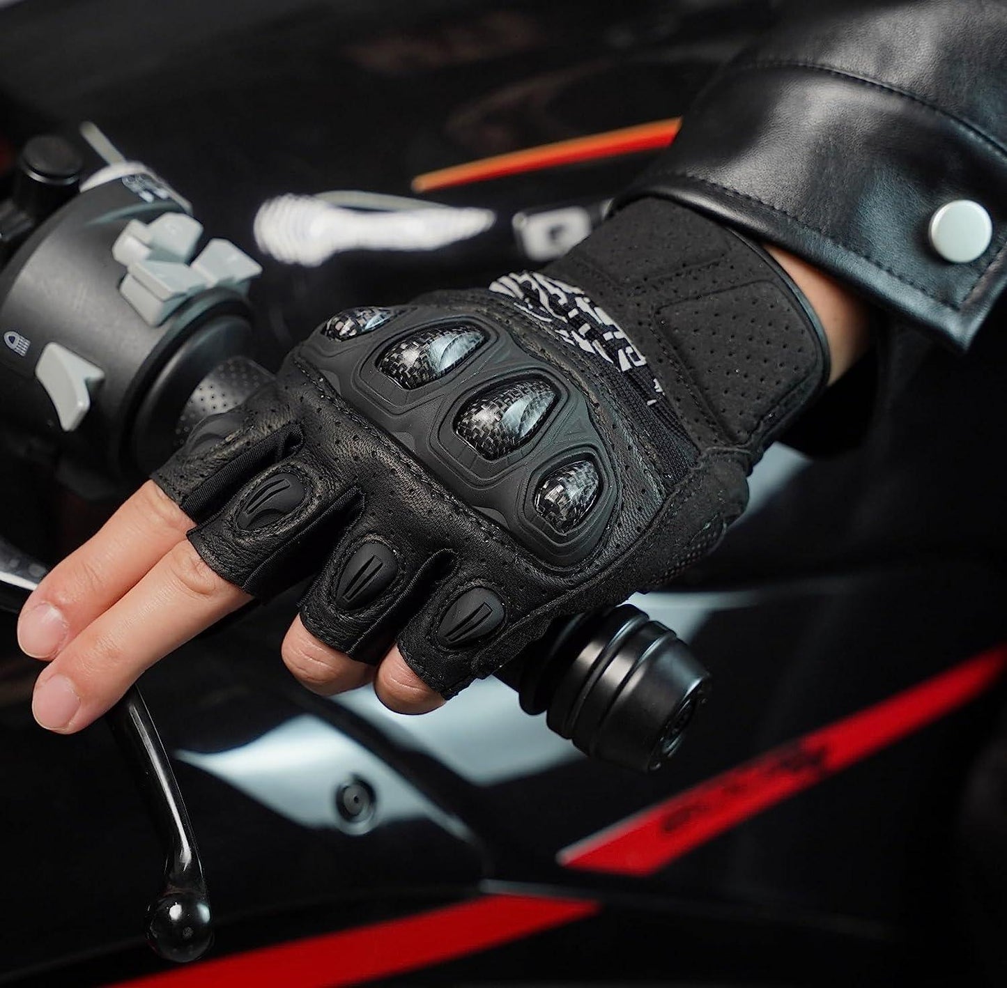Seibertron™ SPS-5 Carbon Fiber Half Finger Motorcycle Gloves