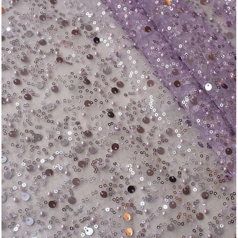 Sequined Pearl Embroidery Lace Asymmetric Dress