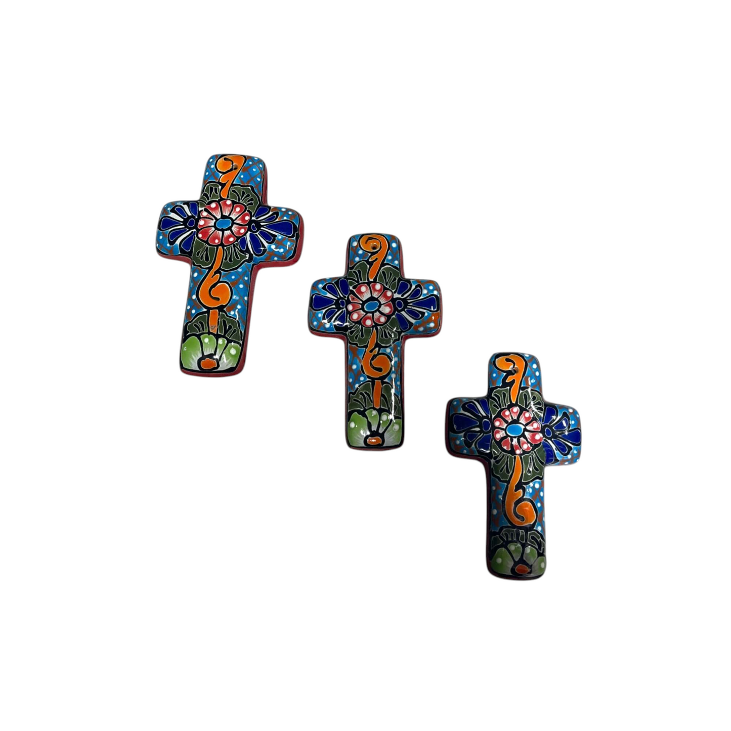 Set of 3 Talavera Crosses | Handcrafted Mexican Spiritual Art (Small)