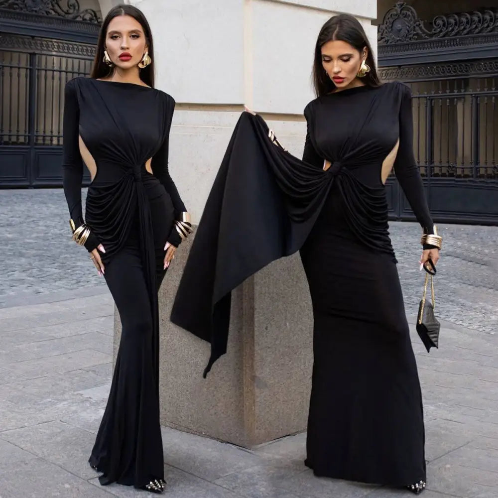 Sexy Hot Girl Hollow Out Long Sleeve Dress