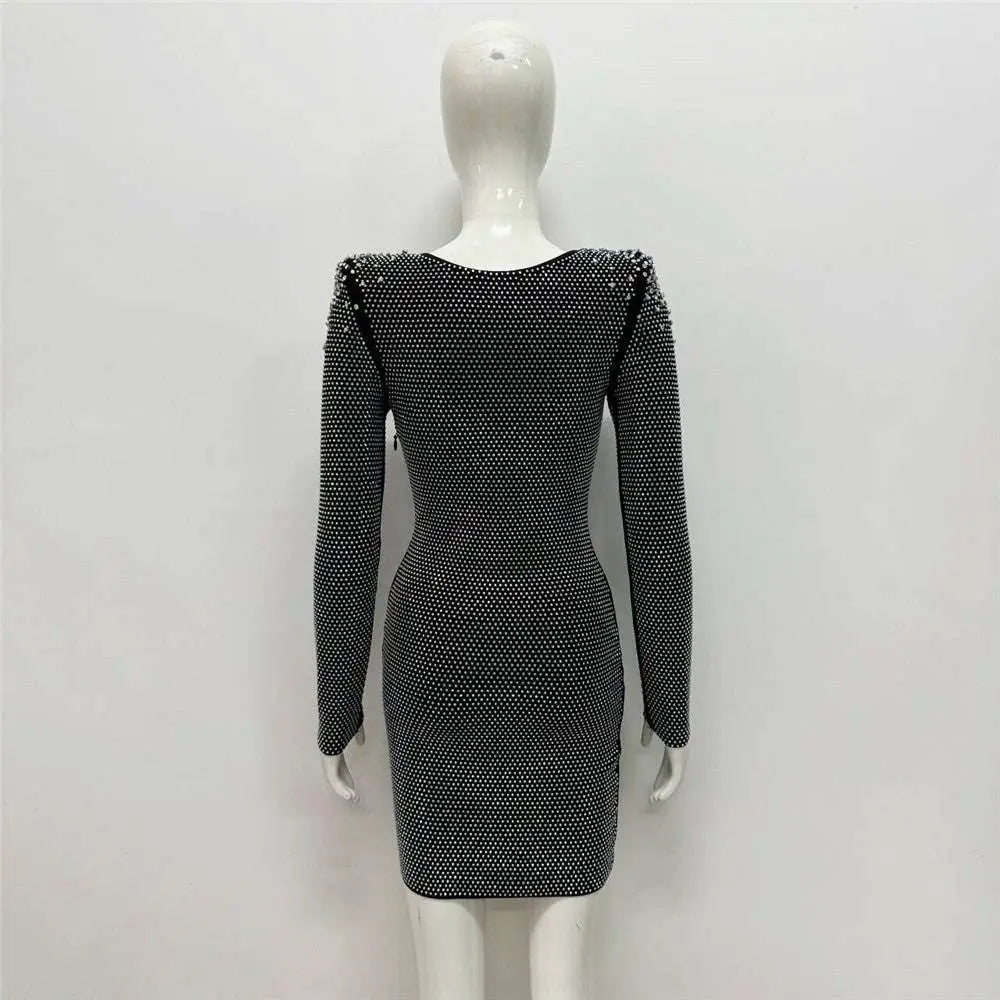 Sexy Rhinestone Bandage Long Sleeve Mini Dress