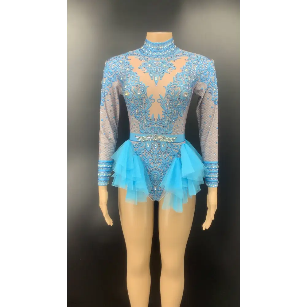 Sexy Shiny Rhinestone Mesh Performance Leotard