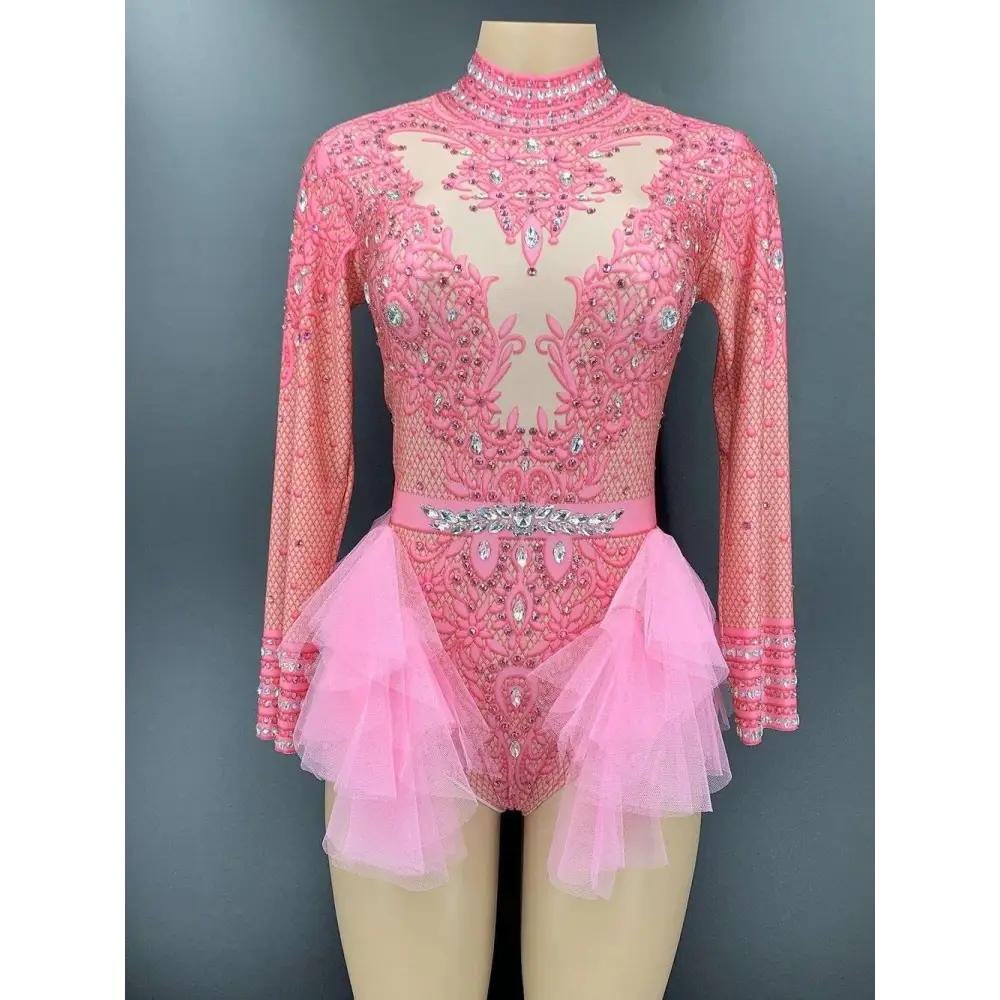 Sexy Shiny Rhinestone Mesh Performance Leotard