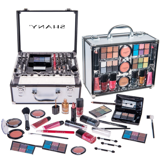 SHANY Carry All Trunk Makeup Train Case with Re-usable Aluminum Makeup Storage Case. Non Toxic Color Make up Set with Eye palettes, Blushes ,Makeup Powders, Manicure, Pedicure and Makeup Brushes. - SHOP - MAKEUP SETS - ITEM# SH-22-PARENT