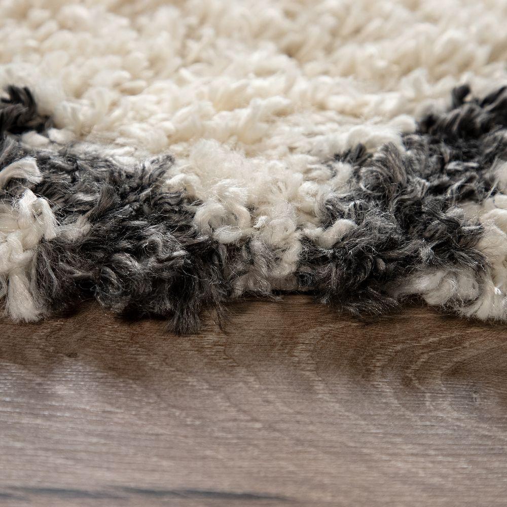 Shag Rug Cream with Diamond Pattern Scandi Design-1