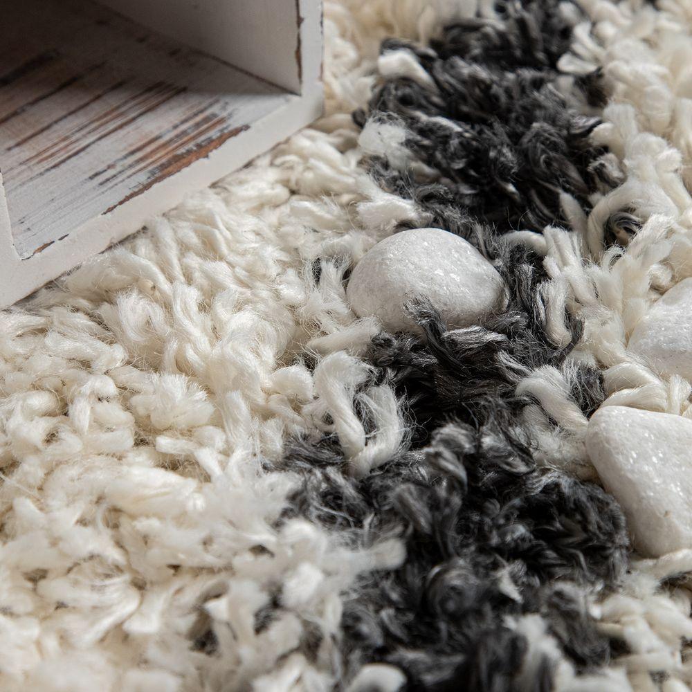 Shag Rug Cream with Diamond Pattern Scandi Design-2