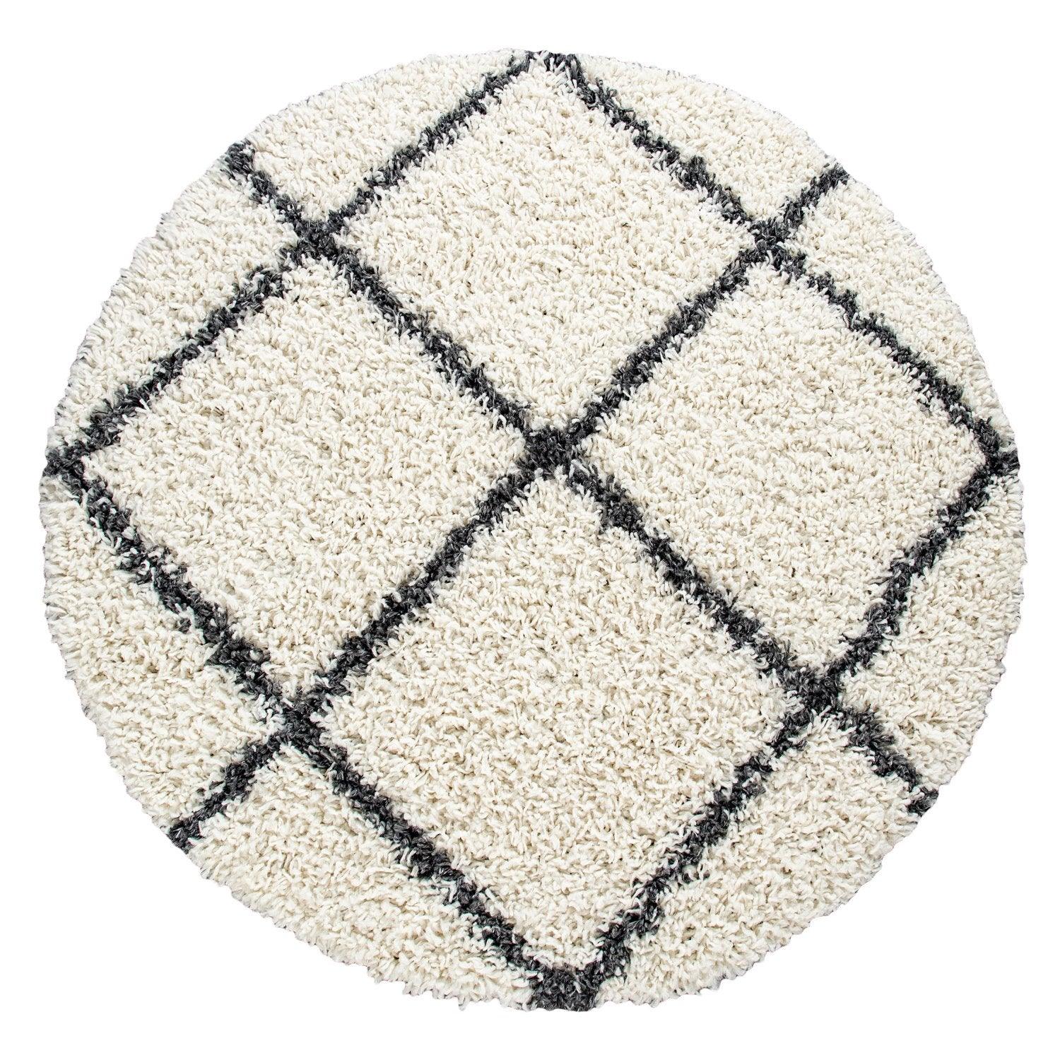 Shag Rug Cream with Diamond Pattern Scandi Design-4