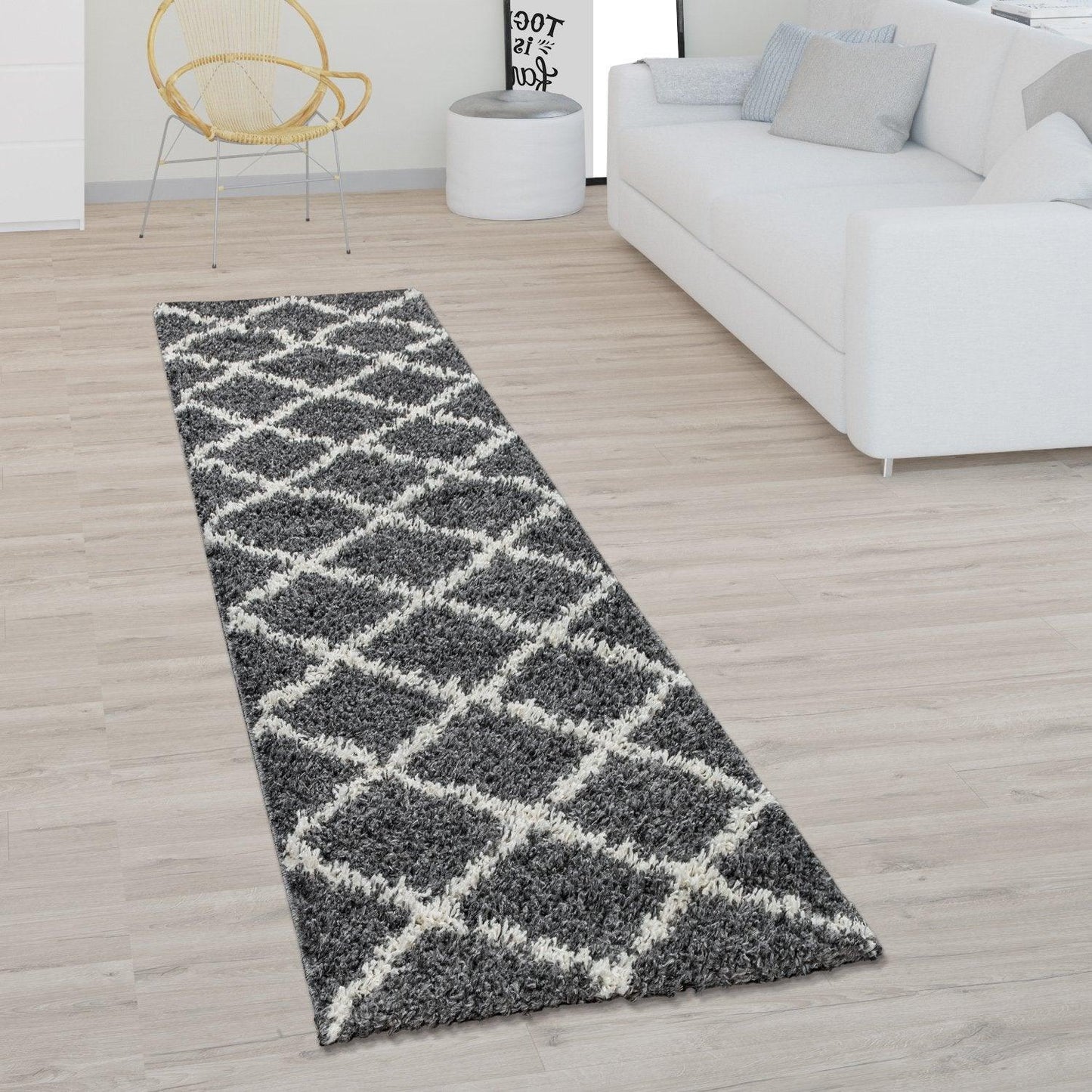 Shag Rug Dark Gray with Diamond Pattern Scandi Design-3
