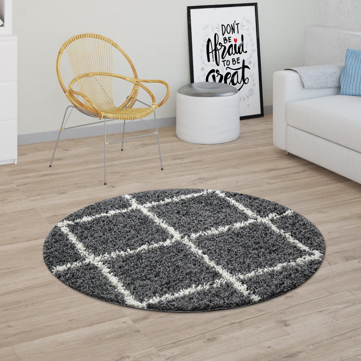 Shag Rug Dark Gray with Diamond Pattern Scandi Design-4