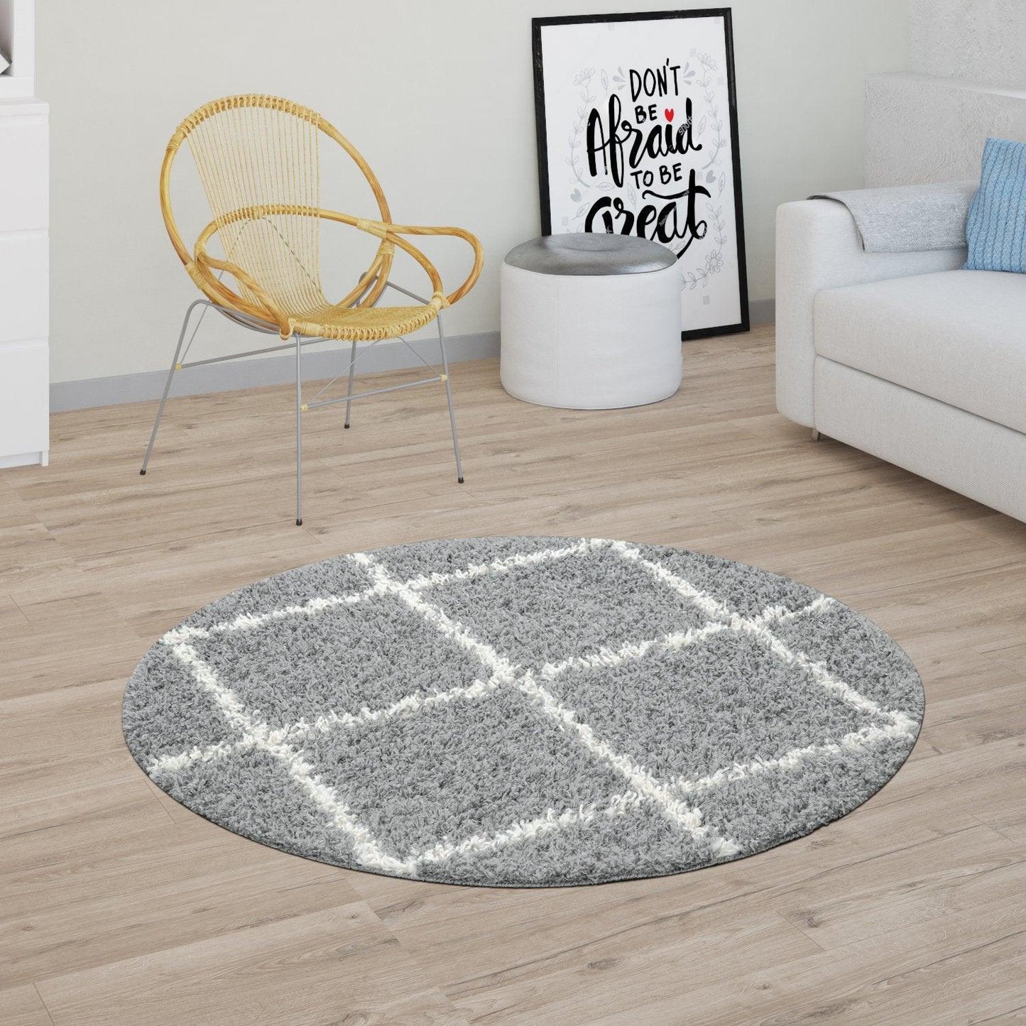 Shag Rug Grey with Diamond Pattern Scandi Design-1