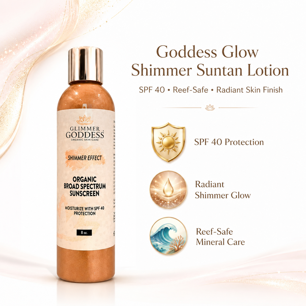 Goddess Glow Shimmer Suntan Lotion SPF 40 – Reef-Safe Radiance