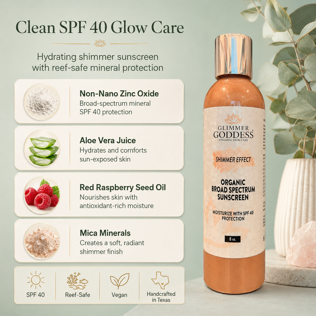 Goddess Glow Shimmer Suntan Lotion SPF 40 – Reef-Safe Radiance