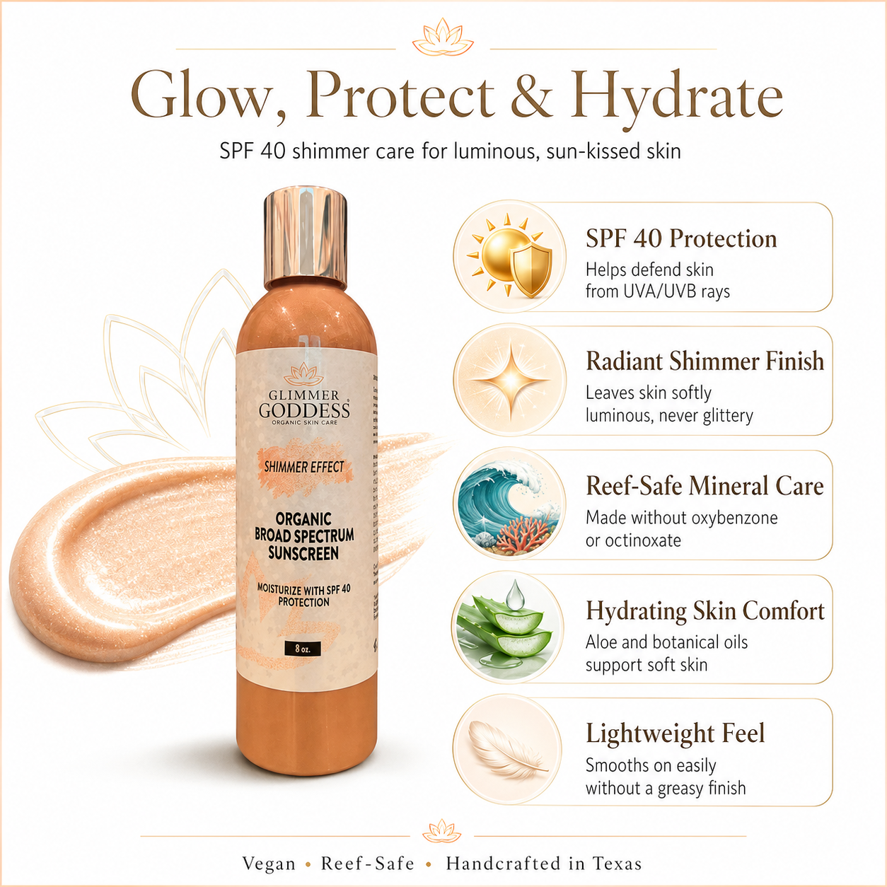 Goddess Glow Shimmer Suntan Lotion SPF 40 – Reef-Safe Radiance