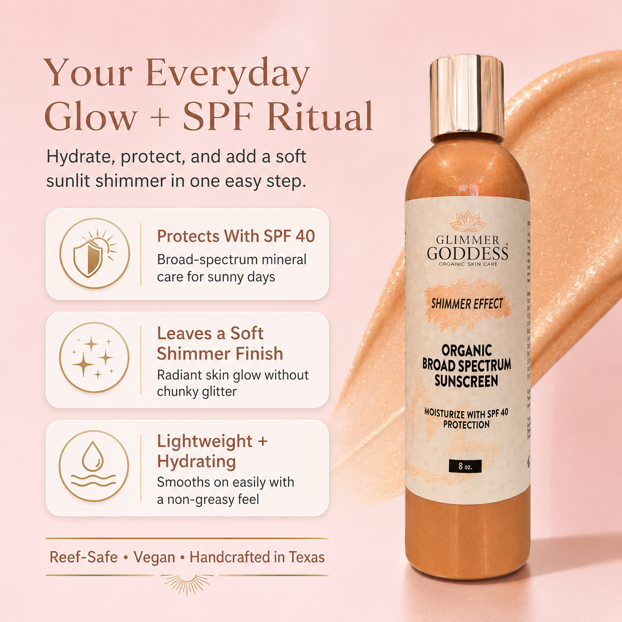 Goddess Glow Shimmer Suntan Lotion SPF 40 – Reef-Safe Radiance