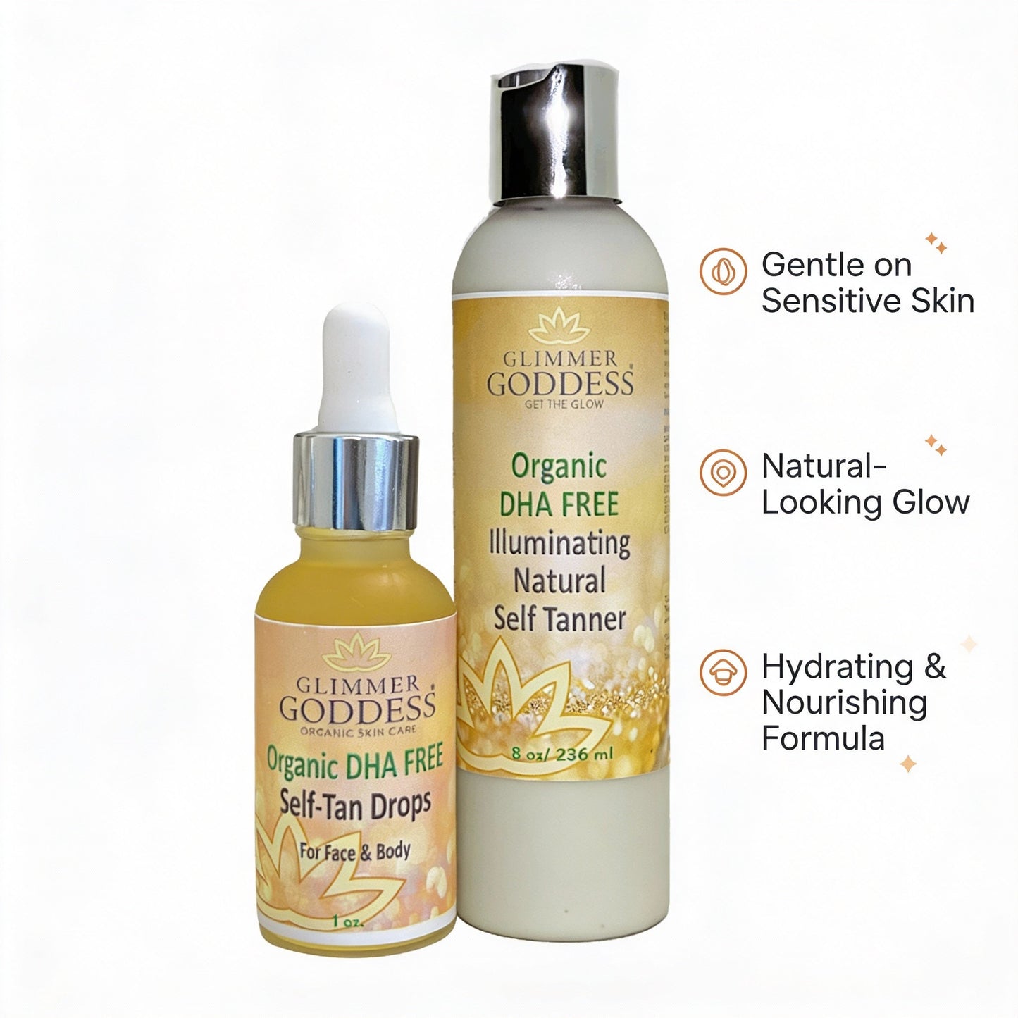 DHA-Free Self Tanner Bundle – Lotion + Drops for Natural Glow Without Smell or Orange Tones