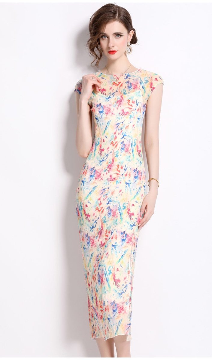Short Sleeve Double Layer Sheer Rainbow See Through Dress-1