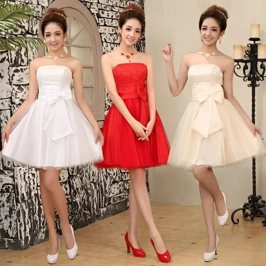 Short Tube Top Bride Wedding Dress with Bows