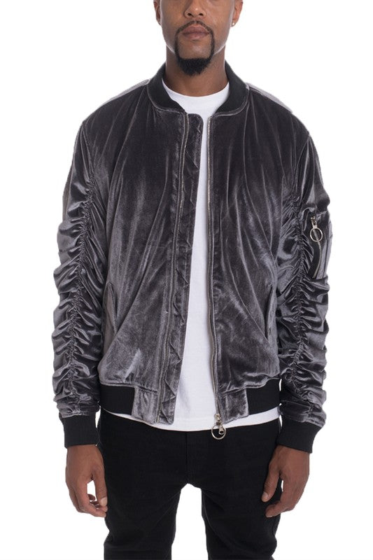 silky grey bomber jacket for men