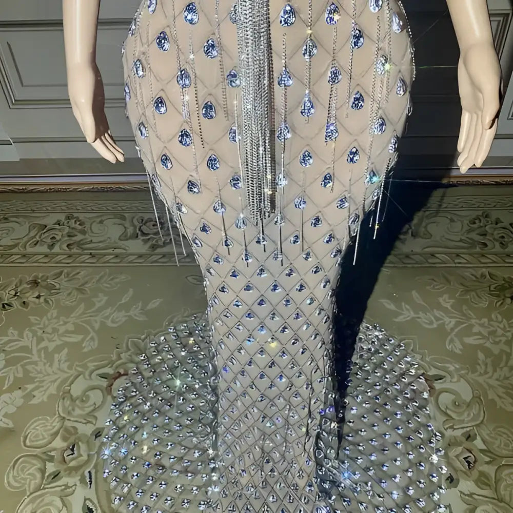 Silver Beaded Sexy Elegant Fishtail Gown