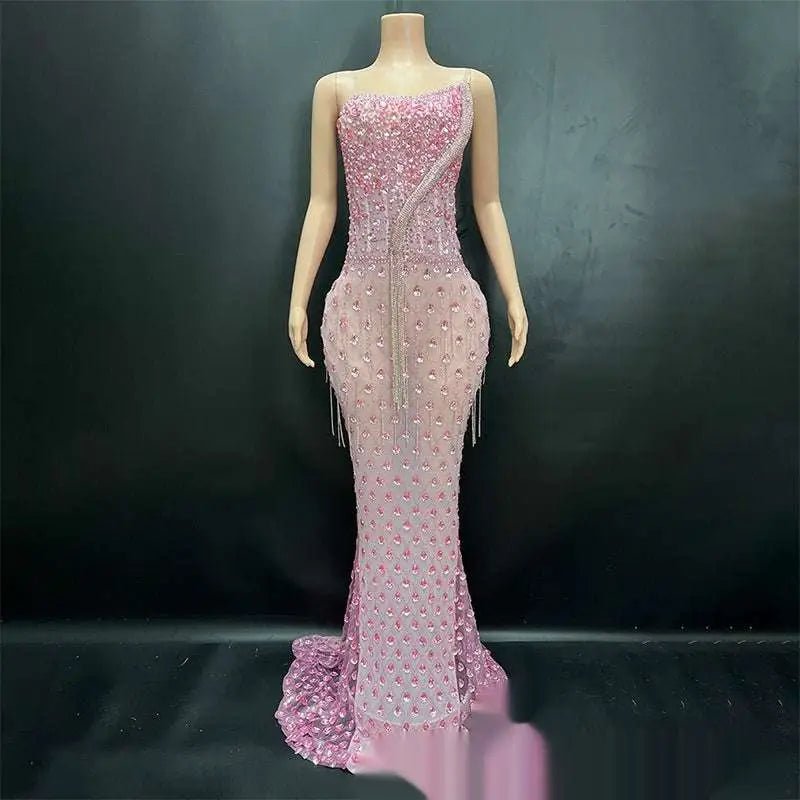 Silver Beaded Sexy Elegant Fishtail Gown
