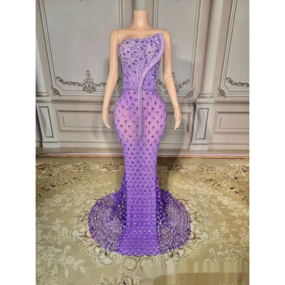 Silver Beaded Sexy Elegant Fishtail Gown