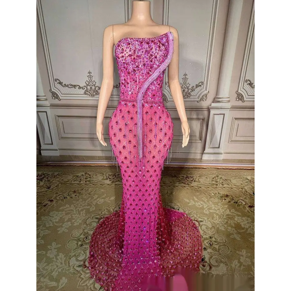 Silver Beaded Sexy Elegant Fishtail Gown