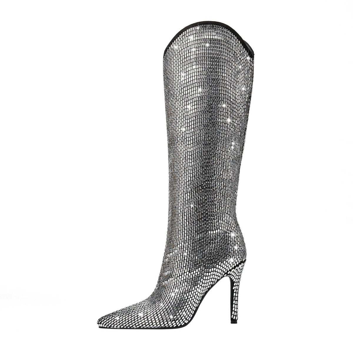 Silver Encrusted Metallic Knee High Boots-2