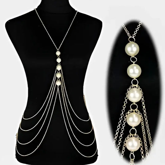 Silver Graduated Pearl Body Chain Jewelry