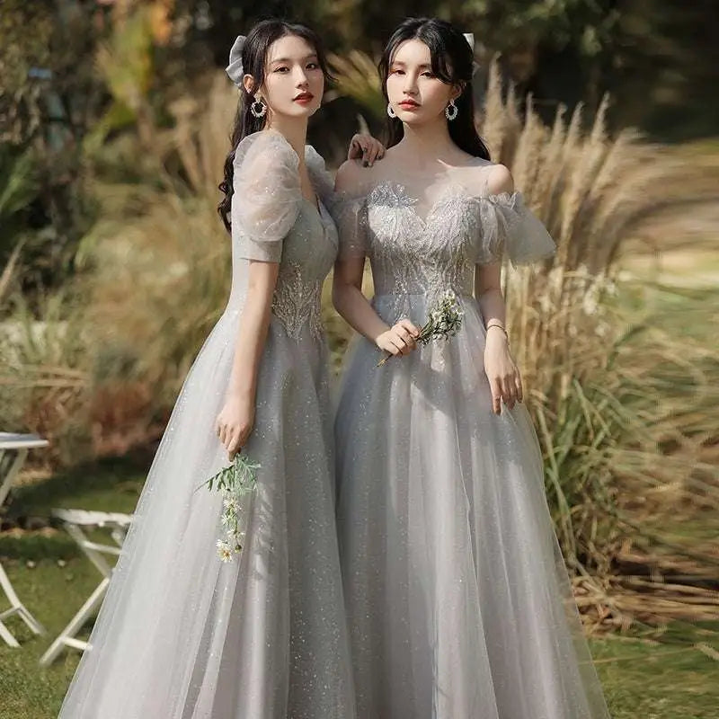 Silver Gray Tulle Beaded Dress Sisters Dress