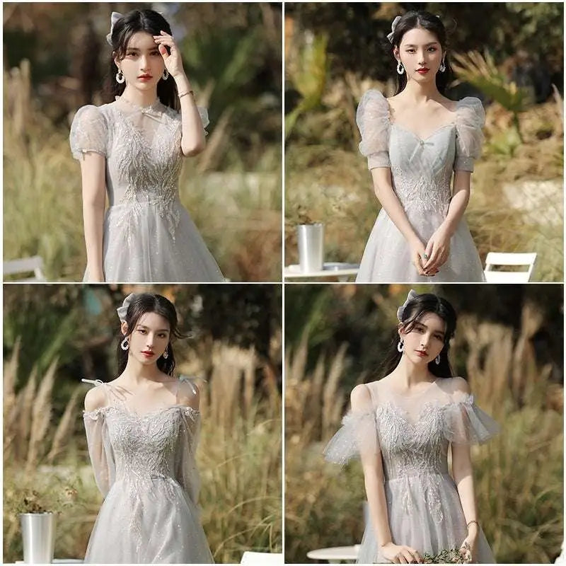 Silver Gray Tulle Beaded Dress Sisters Dress