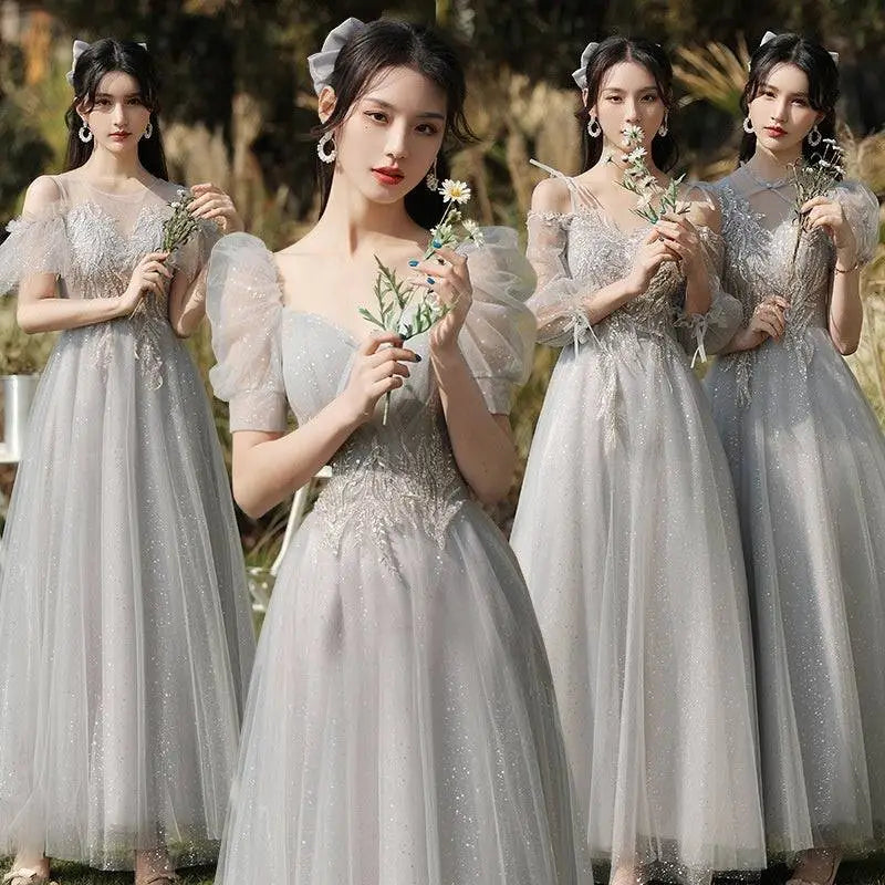 Silver Gray Tulle Beaded Dress Sisters Dress