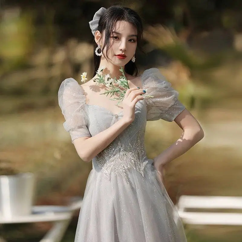 Silver Gray Tulle Beaded Dress Sisters Dress