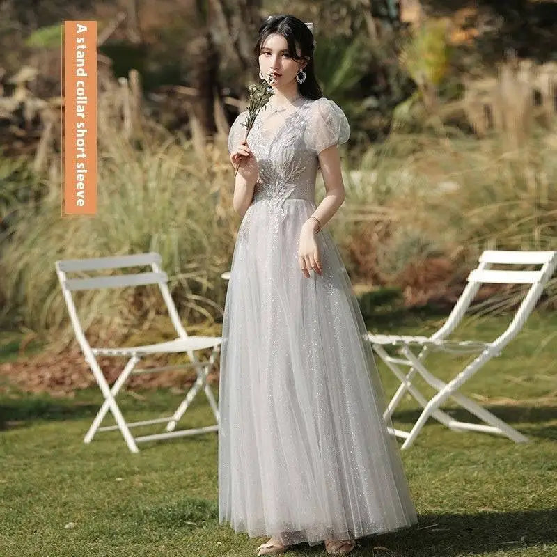 Silver Gray Tulle Beaded Dress Sisters Dress